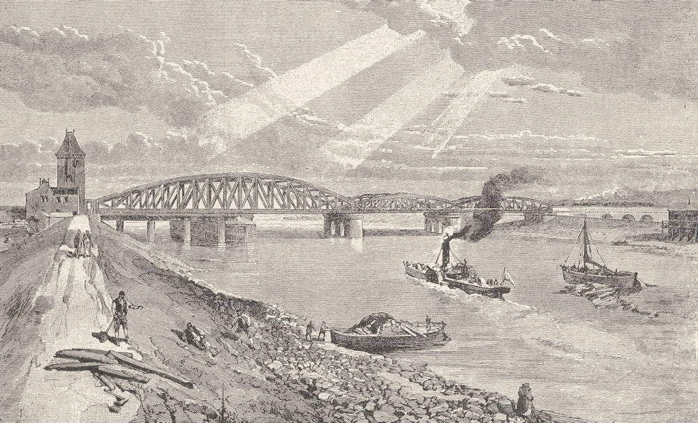 WALES. Swing bridge over the Dee near Hawarden 1901 old antique print picture